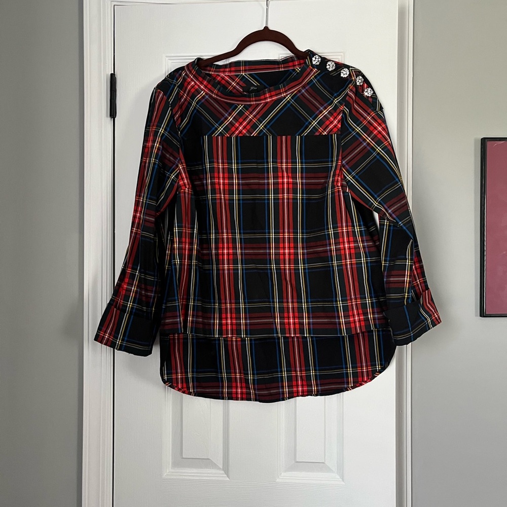 Plaid Button-Detail Women's Top